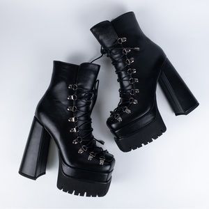 Stacked Platform combat boots, chunky block heel ultra high